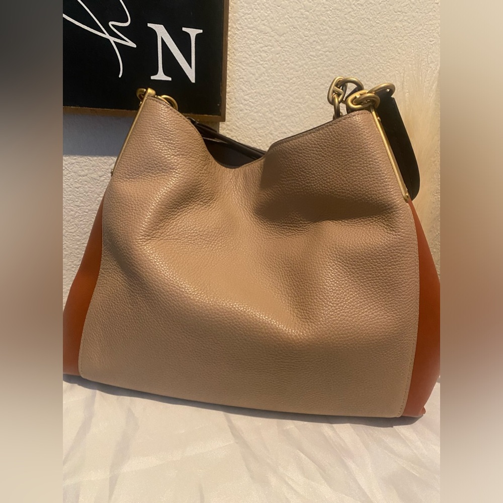 Coach Two-Tone Beige and Brown Leather Shoulder Bag - Picture 7 of 8